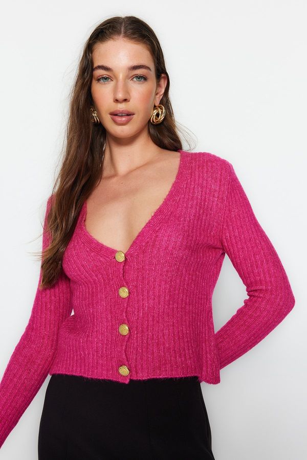 Trendyol Trendyol Fuchsia Crop V Neck Knitwear Cardigan