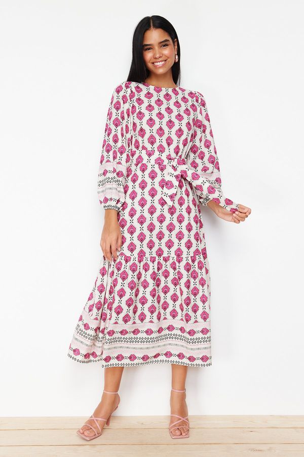 Trendyol Trendyol Fuchsia Ethnic Patterned Linen Look Woven Dress
