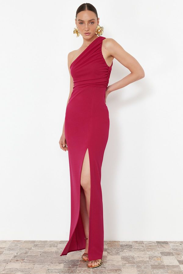 Trendyol Trendyol Fuchsia Fitted Knitted Long Evening Dress
