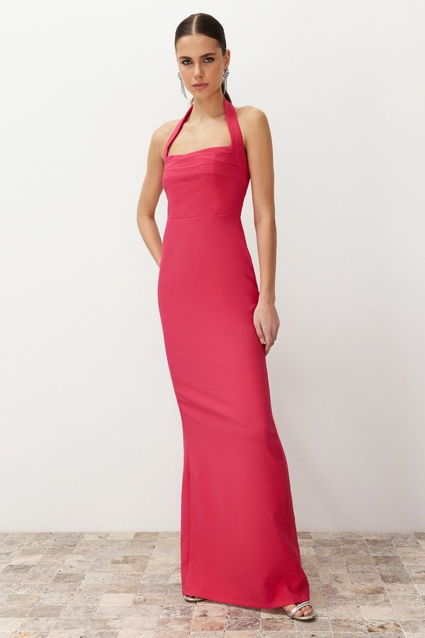 Trendyol Trendyol Fuchsia Fitted Neckline Woven Long Evening Dress