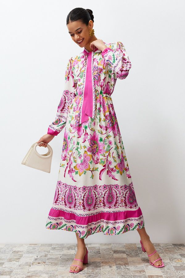 Trendyol Trendyol Fuchsia Floral Border Patterned Woven Dress