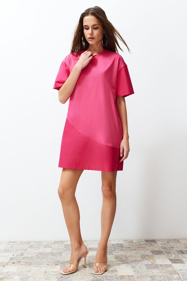 Trendyol Trendyol Fuchsia Knitted Color Block Woven Poplin Detail Mini Dress