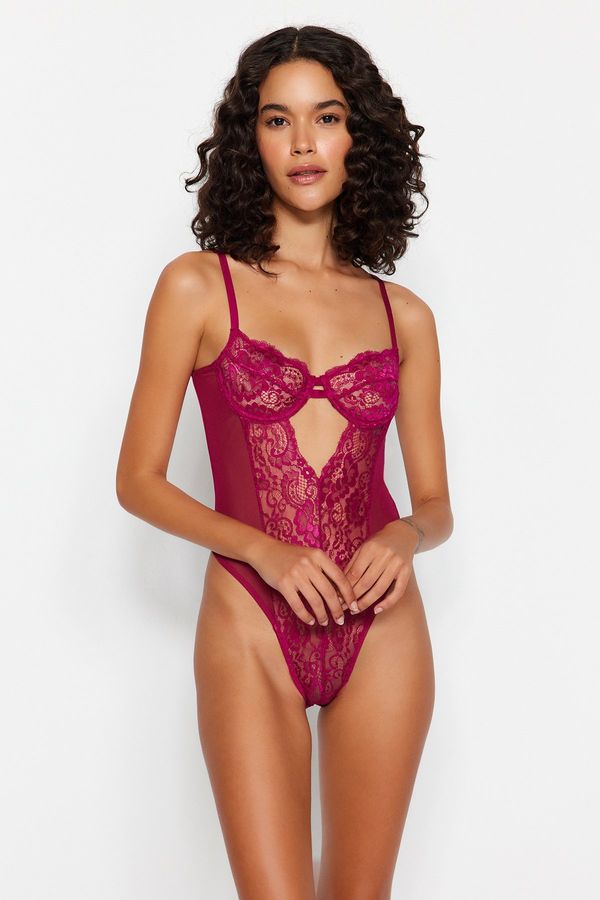 Trendyol Trendyol Fuchsia Lace Window/Cut Out Detailed Snap Body