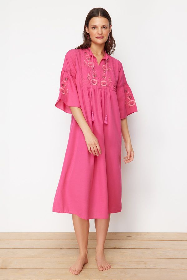 Trendyol Trendyol Fuchsia Midi Woven Embroidered Beach Dress