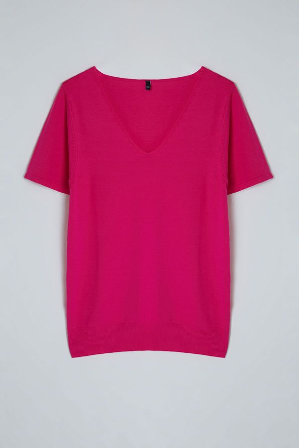 Trendyol Trendyol Fuchsia Short Sleeve Premium Yarn Knitwear Thin Blouse