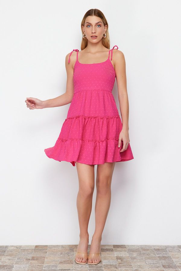 Trendyol Trendyol Fuchsia Skirt Flounce Fabric Featured Mini Woven Dress