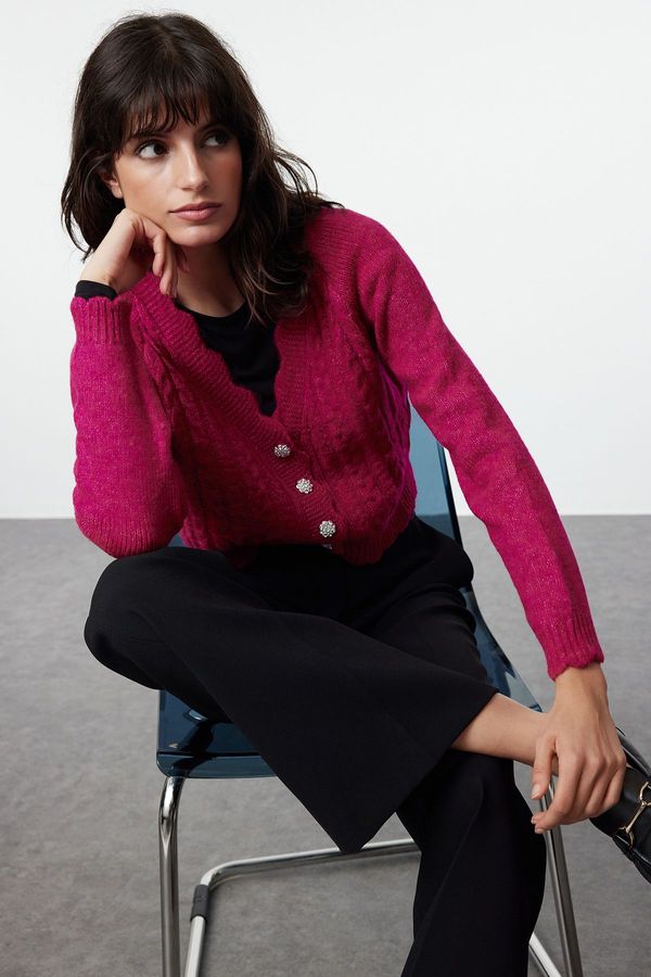 Trendyol Trendyol Fuchsia Soft Textured Knitwear Cardigan