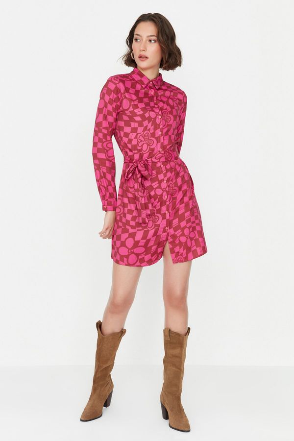 Trendyol Trendyol Fuchsia Super Mini Dress with Shirt Collar