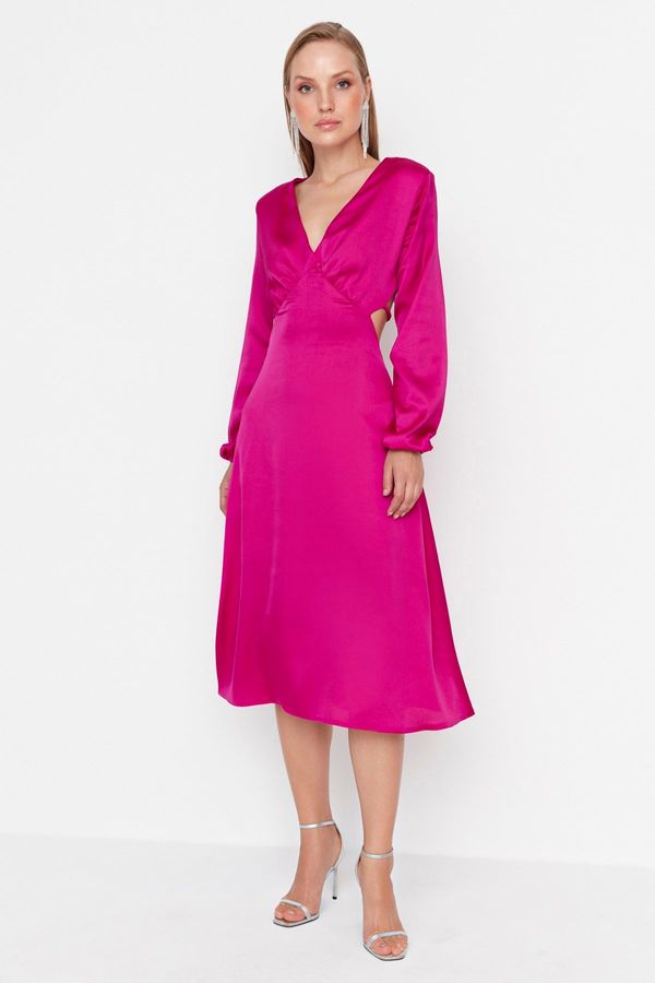 Trendyol Trendyol Fuchsia V-Neck Satin Evening Dress