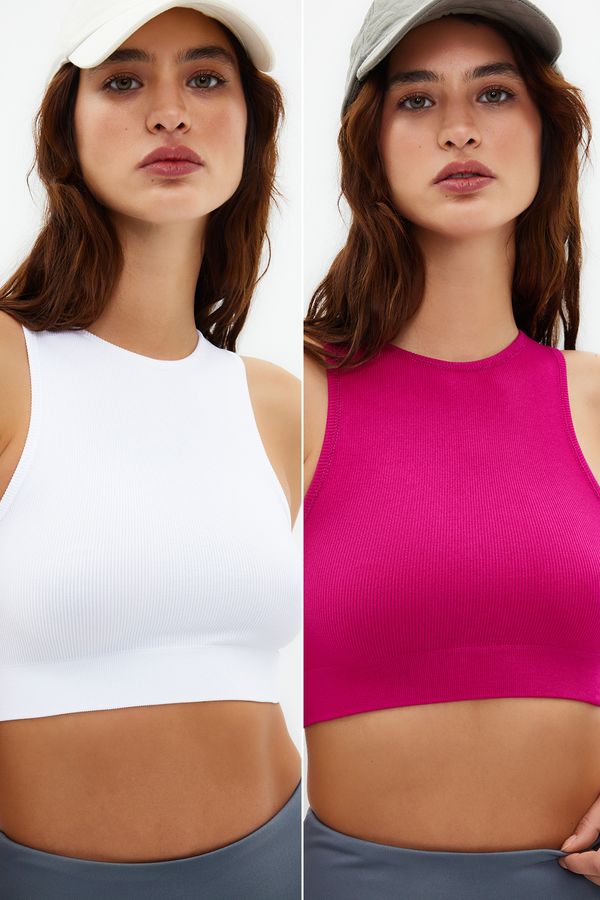 Trendyol Trendyol Fuchsia-White 2-Piece Seamless/Seamless Light Support/Shaping Knitted Sports Bra