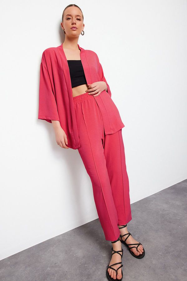 Trendyol Trendyol Fuchsia Woven Kimono Trousers Two Piece Set