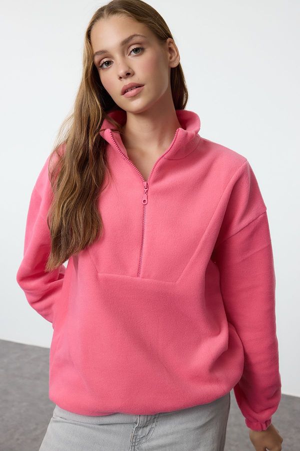 Trendyol Trendyol Fuchsia Zipper Stand Collar Polar Regular/Normal Cut Knitted Sweatshirt