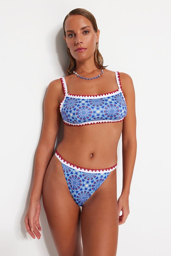 Trendyol Trendyol Geometric Patterned Embroidered High Leg Bikini Bottom