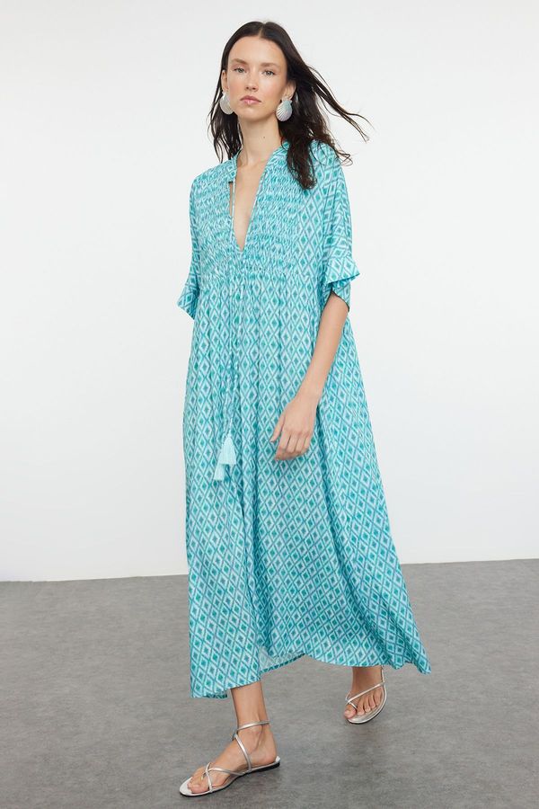 Trendyol Trendyol Geometric Patterned Maxi Woven Tassel Beach Dress