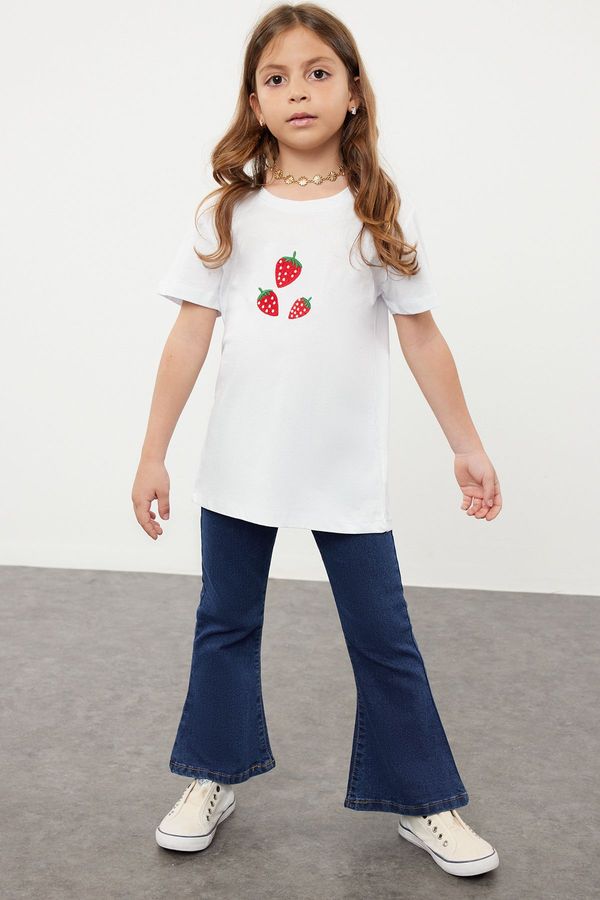Trendyol Trendyol Girl's White Strawberry Patterned Knitted T-Shirt