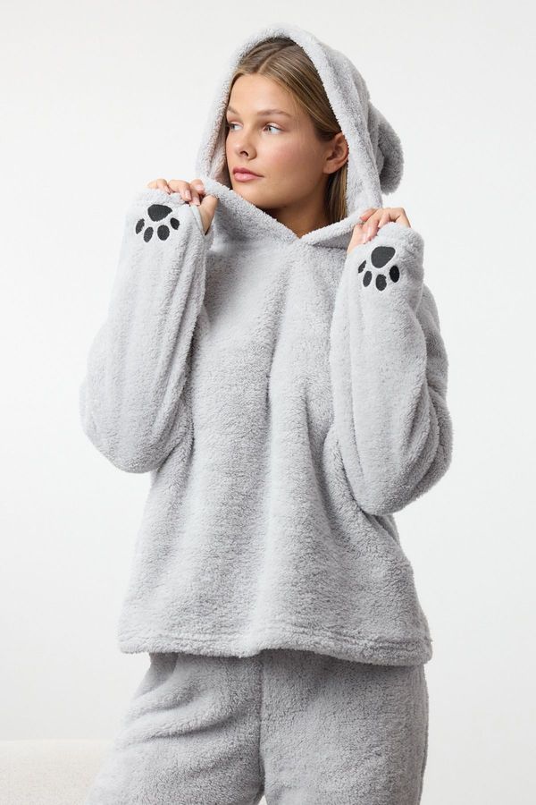 Trendyol Trendyol Gray Animal Figured Wellsoft Winter Knitted Pajama Set