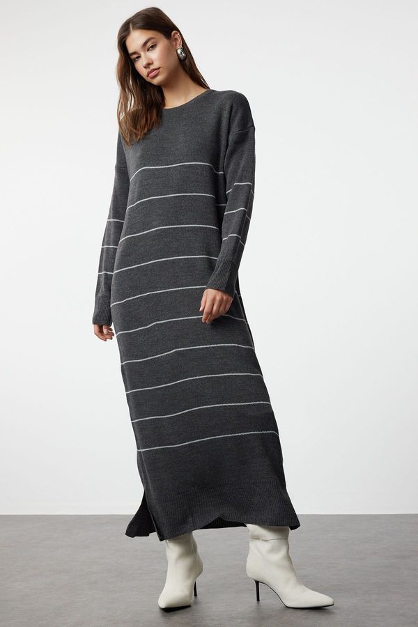 Trendyol Trendyol Gray Anthracite Striped Long Knitwear Dress