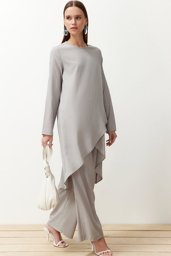 Trendyol Trendyol Gray Asymmetrical Woven Tunic Trousers Bottom-Top Set