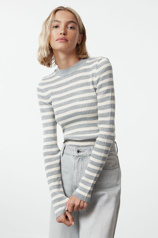 Trendyol Trendyol Gray Basic Striped Knitted Sweater