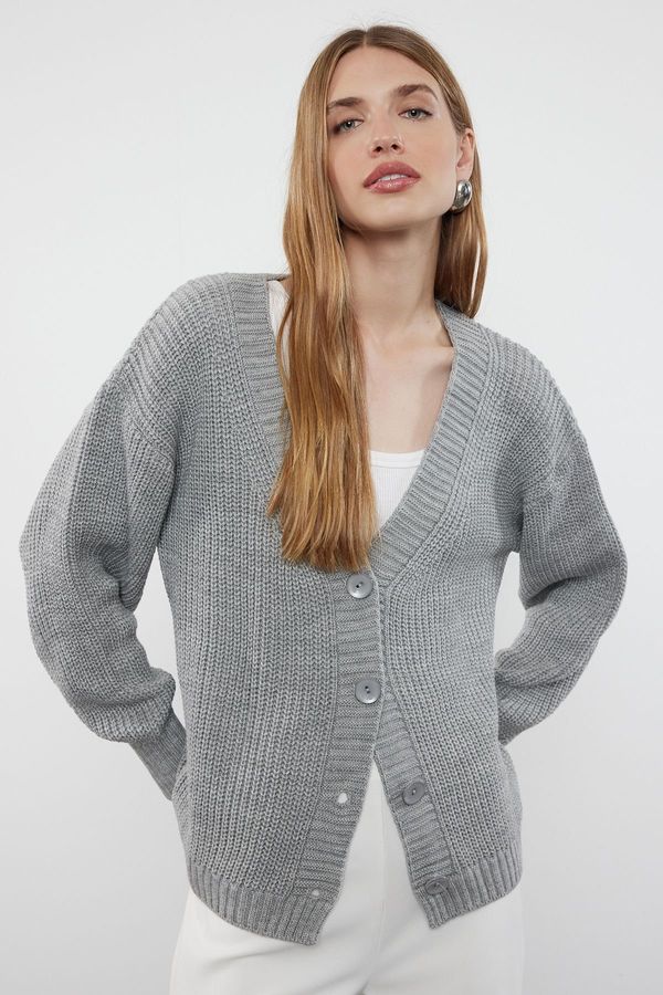 Trendyol Trendyol Gray Basic V-Neck Knitwear Cardigan