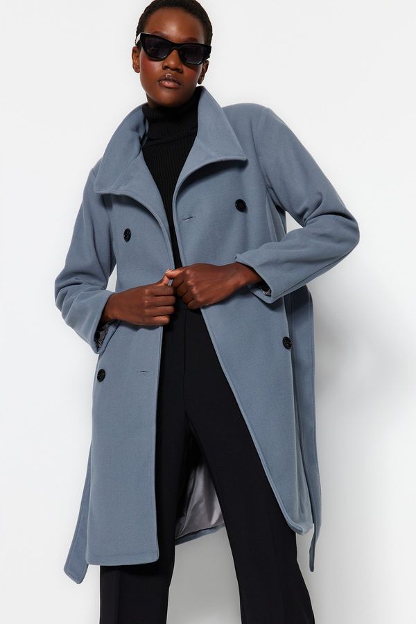 Trendyol Trendyol Gray Belted Long Stamped Coat