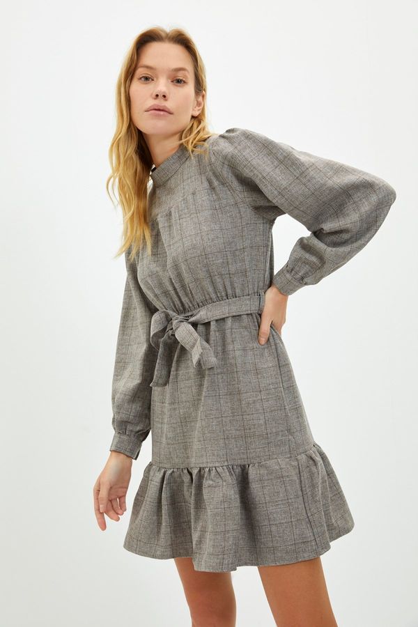 Trendyol Trendyol Gray Belted Plaid Woven Dress