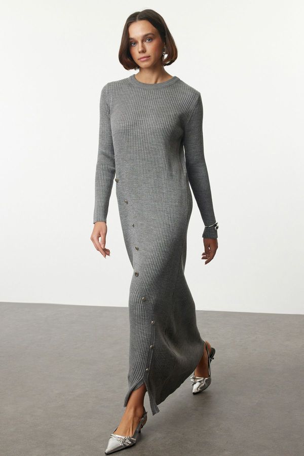 Trendyol Trendyol Gray Button Detailed Knitwear Dress