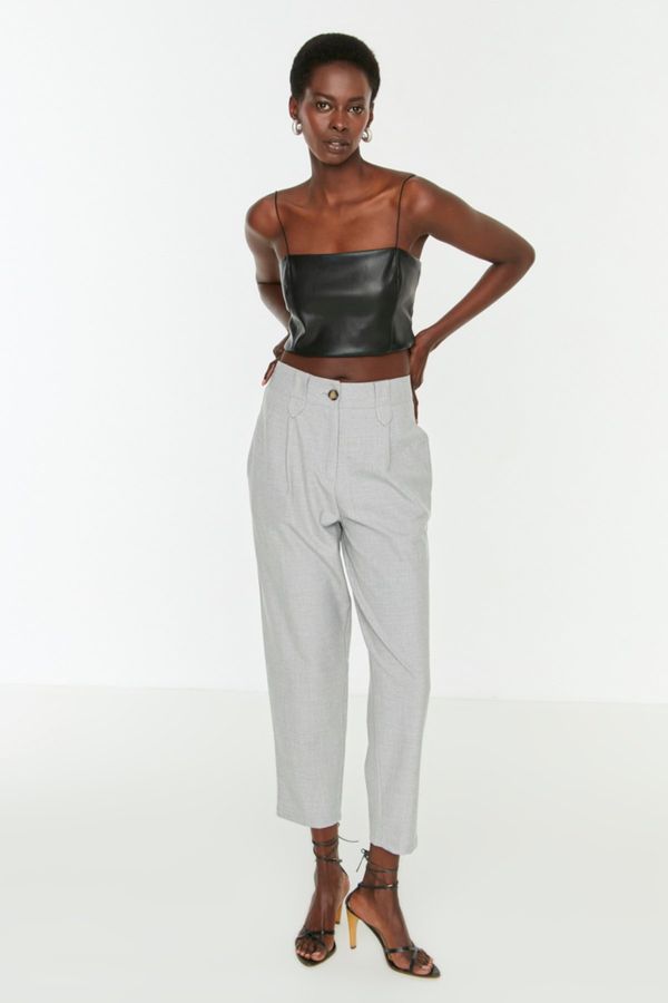 Trendyol Trendyol Gray Carrot High Waist Polyviscon Woven Pants