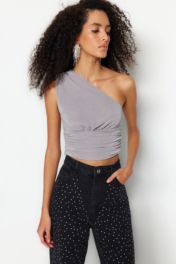 Trendyol Trendyol Gray Crop Lined Knitted Sparkly Bustier