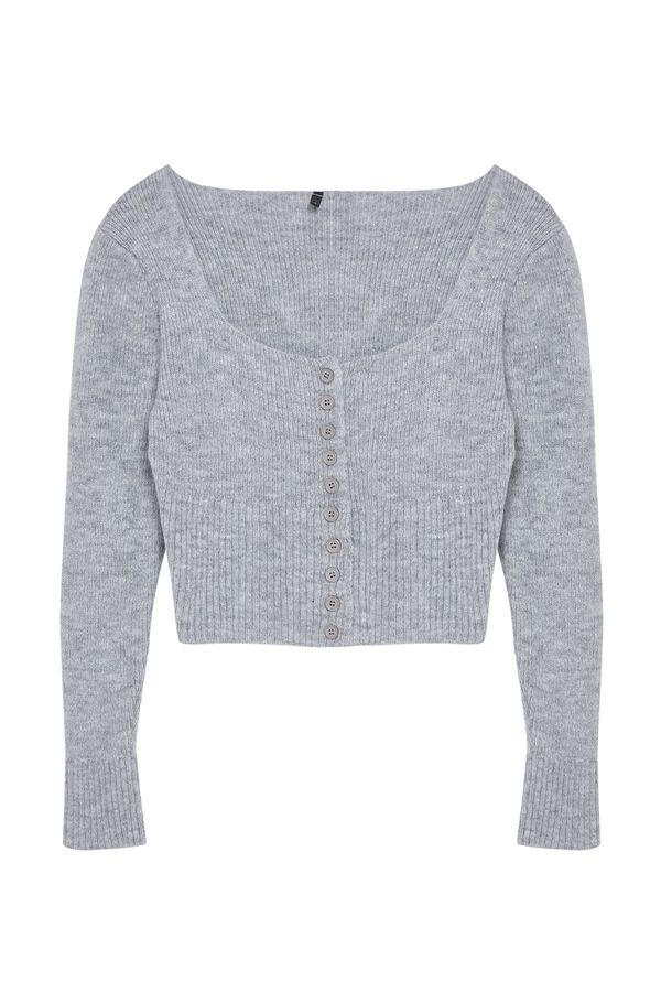 Trendyol Trendyol Gray Crop Square Collar Knitwear Cardigan