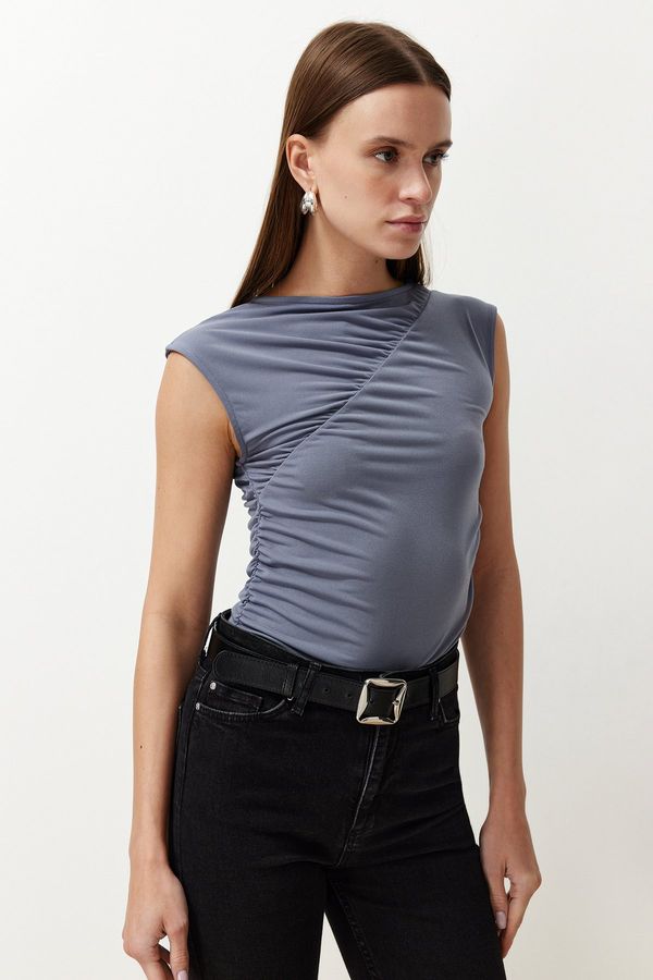 Trendyol Trendyol Gray Fitted/Fitted Gathered Stretch Knitted Blouse