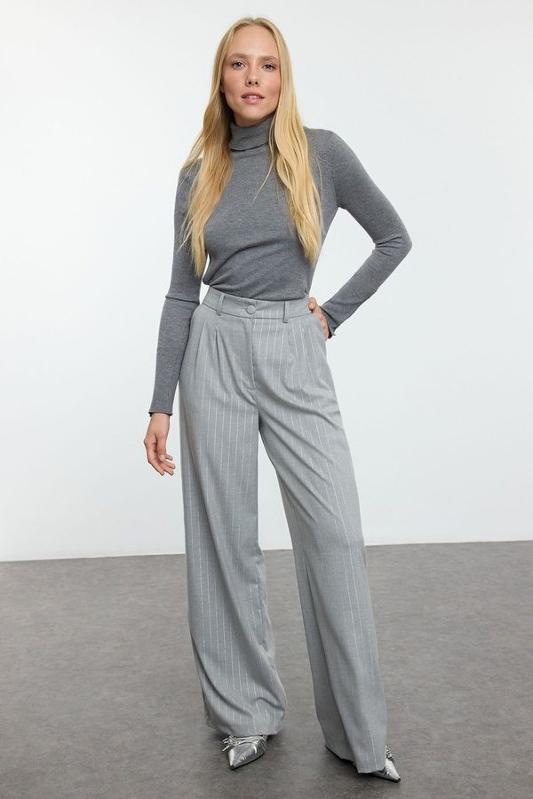 Trendyol Trendyol Gray Glitter Striped Wide Leg Trousers