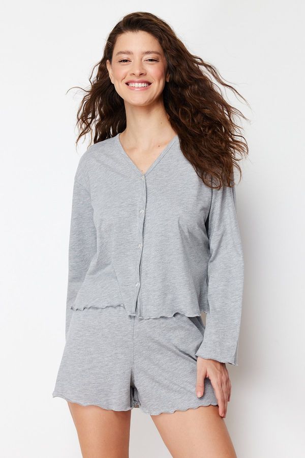 Trendyol Trendyol Gray Melange 100% Cotton Tshirt-Shorts Knitted Pajama Set