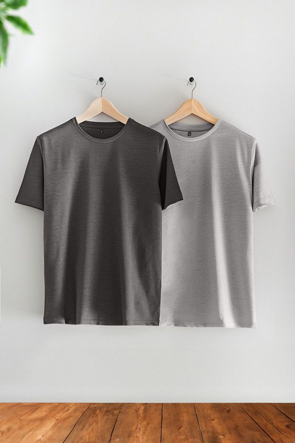 Trendyol Trendyol Gray Melange-Anthracite Melange Relaxed/Comfortable Cut 2-Pack Basic T-Shirt