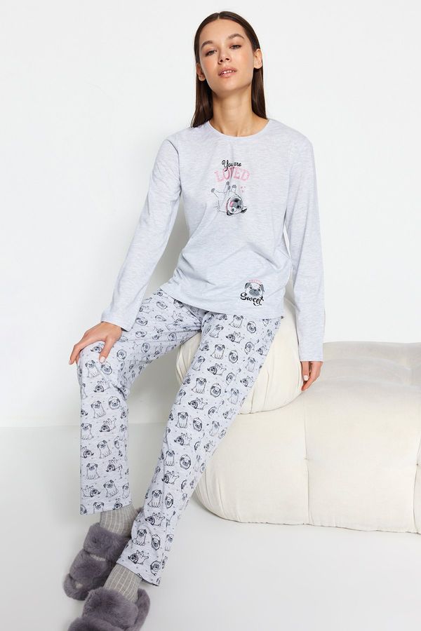 Trendyol Trendyol Gray Melange Cotton Tshirt-Pants Knitted Pajama Set
