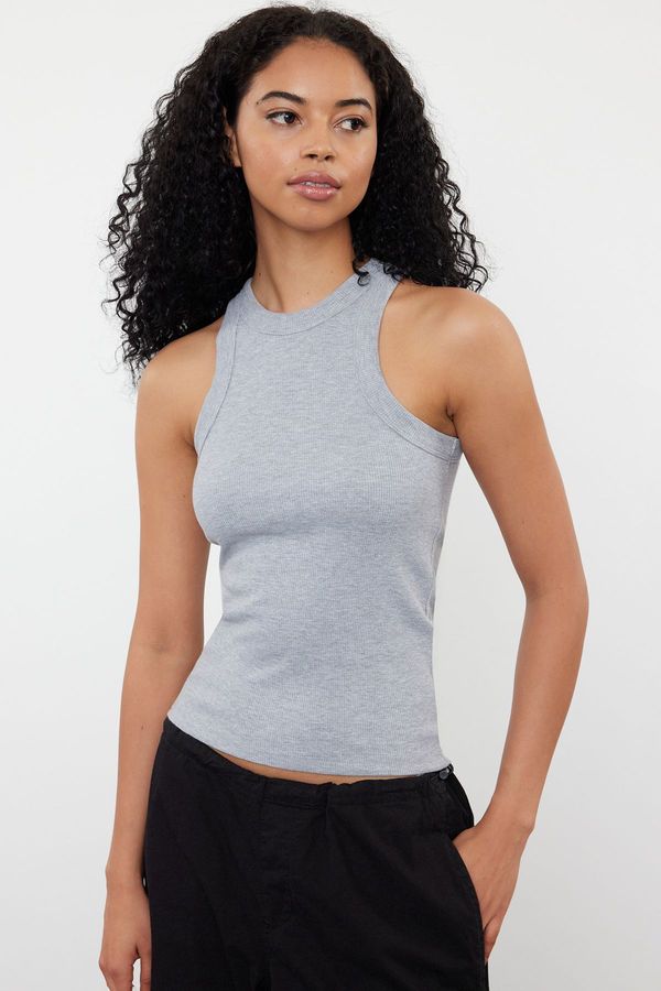 Trendyol Trendyol Gray Melange Halter Neck Fitted Regular Length Ribbed Flexible Knitted Undershirt