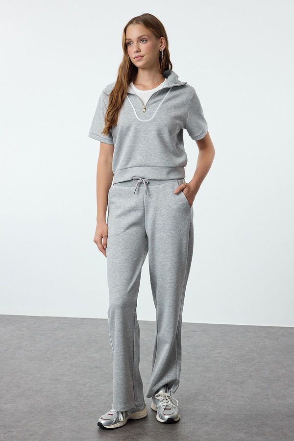 Trendyol Trendyol Gray Melange Piping/Straight Leg Soft Fabric Knitted Sweatpants