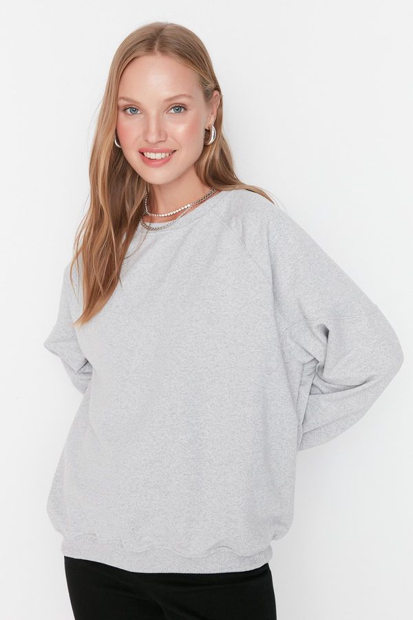 Trendyol Trendyol Gray Melange Raglan Sleeve Oversize Thin Knitted Sweatshirt