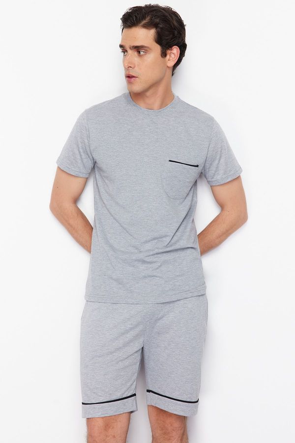 Trendyol Trendyol Gray Melange Regular Fit Pajamas Set with Knitted Shorts