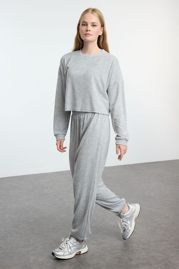 Trendyol Trendyol Gray Melange Relaxed/Comfortable Towel Knitted Tracksuit Set