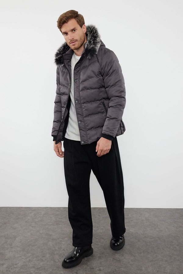 Trendyol Trendyol Gray Men's Regular Fit Fleece Windproof Puffer Jacket