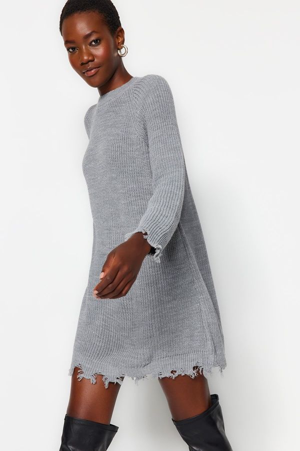 Trendyol Trendyol Gray Mini Knitwear Dress with Flowing Detail