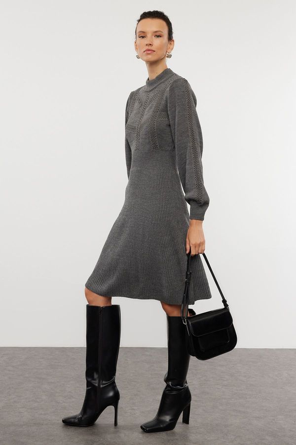 Trendyol Trendyol Gray Mini Knitwear Lace Dress