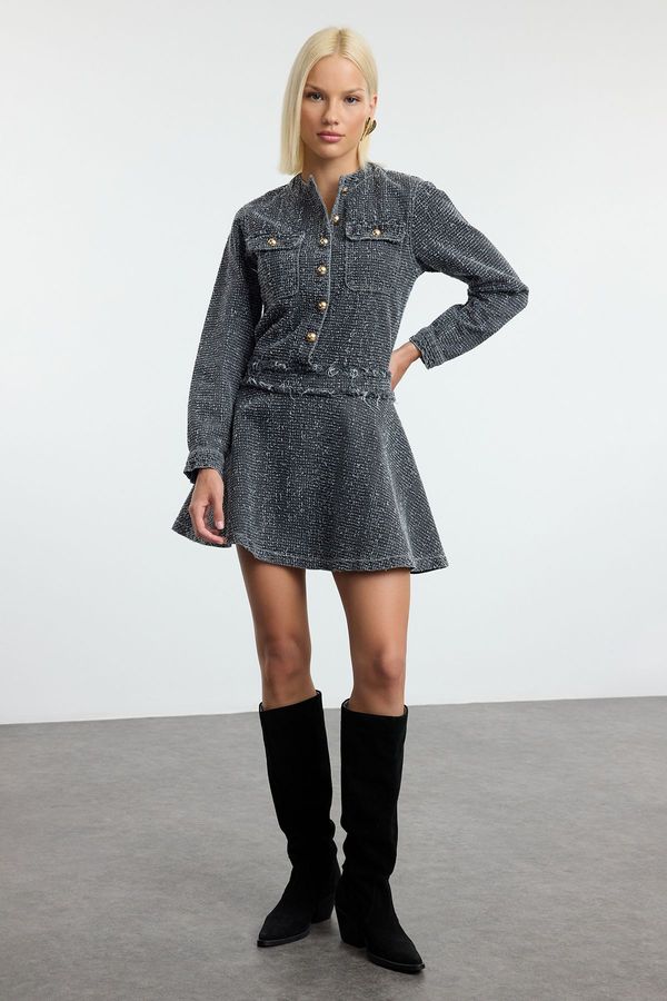 Trendyol Trendyol Gray Mini Pocket Detailed Denim Dress