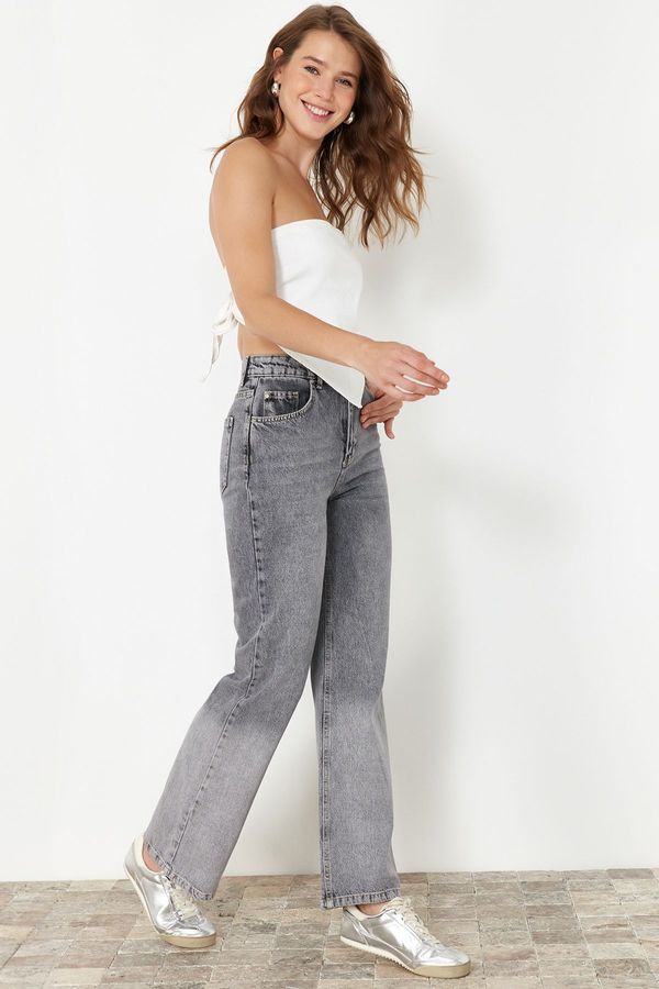 Trendyol Trendyol Gray More Sustainable Color Blocked High Waist Wide Leg Jeans