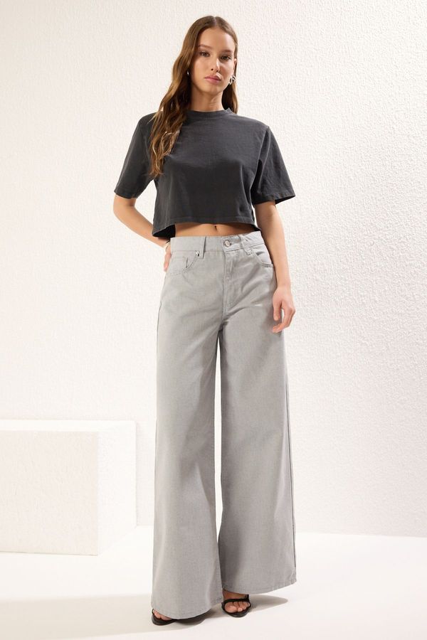 Trendyol Trendyol Gray Normal Waist Loose Wide Leg Jeans