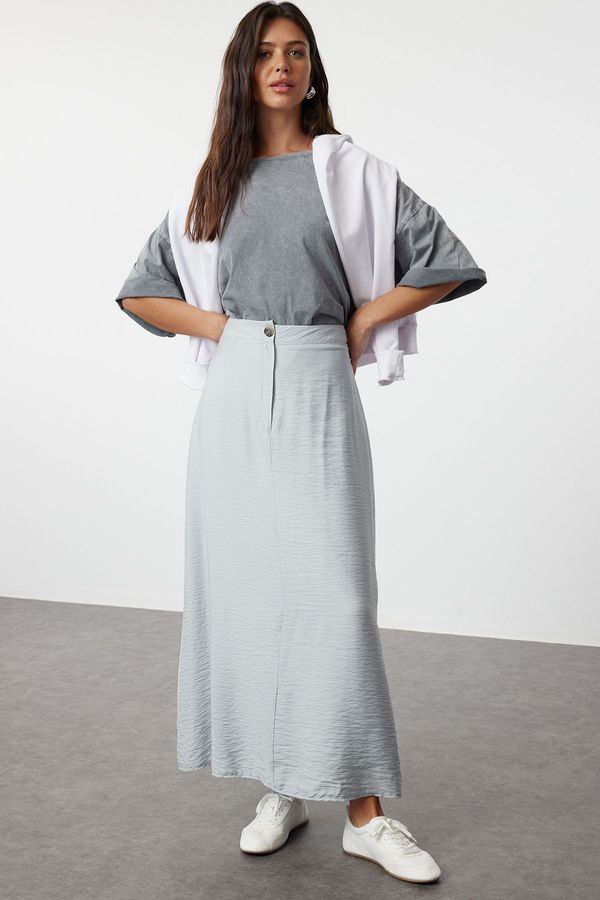 Trendyol Trendyol Gray Normal Waist Woven Linen Look Skirt
