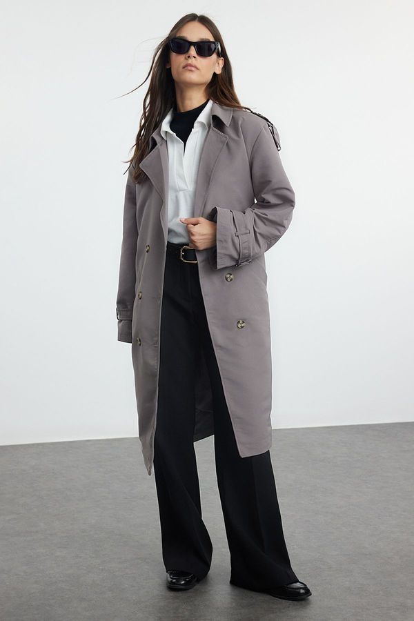 Trendyol Trendyol Gray Oversize Belted Trench Coat