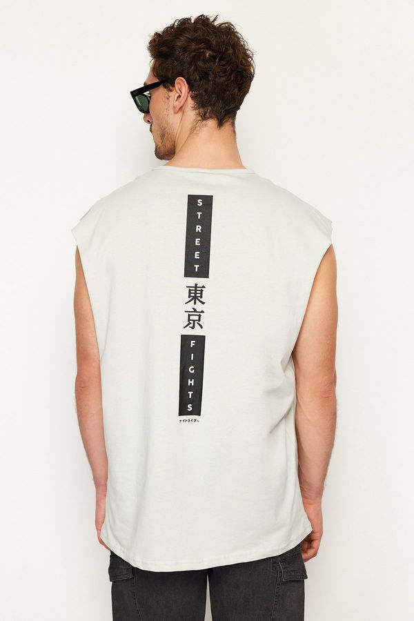 Trendyol Trendyol Gray Oversize Fit Far East Printed Undershirt-T-Shirt
