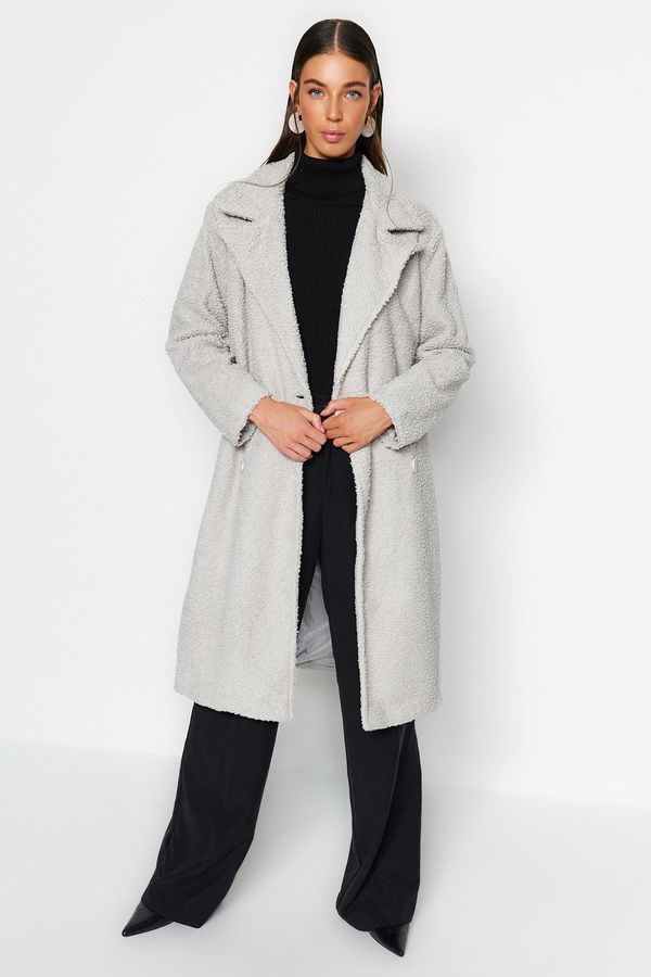 Trendyol Trendyol Gray Oversize Wide Cut Long Bouquette Coat